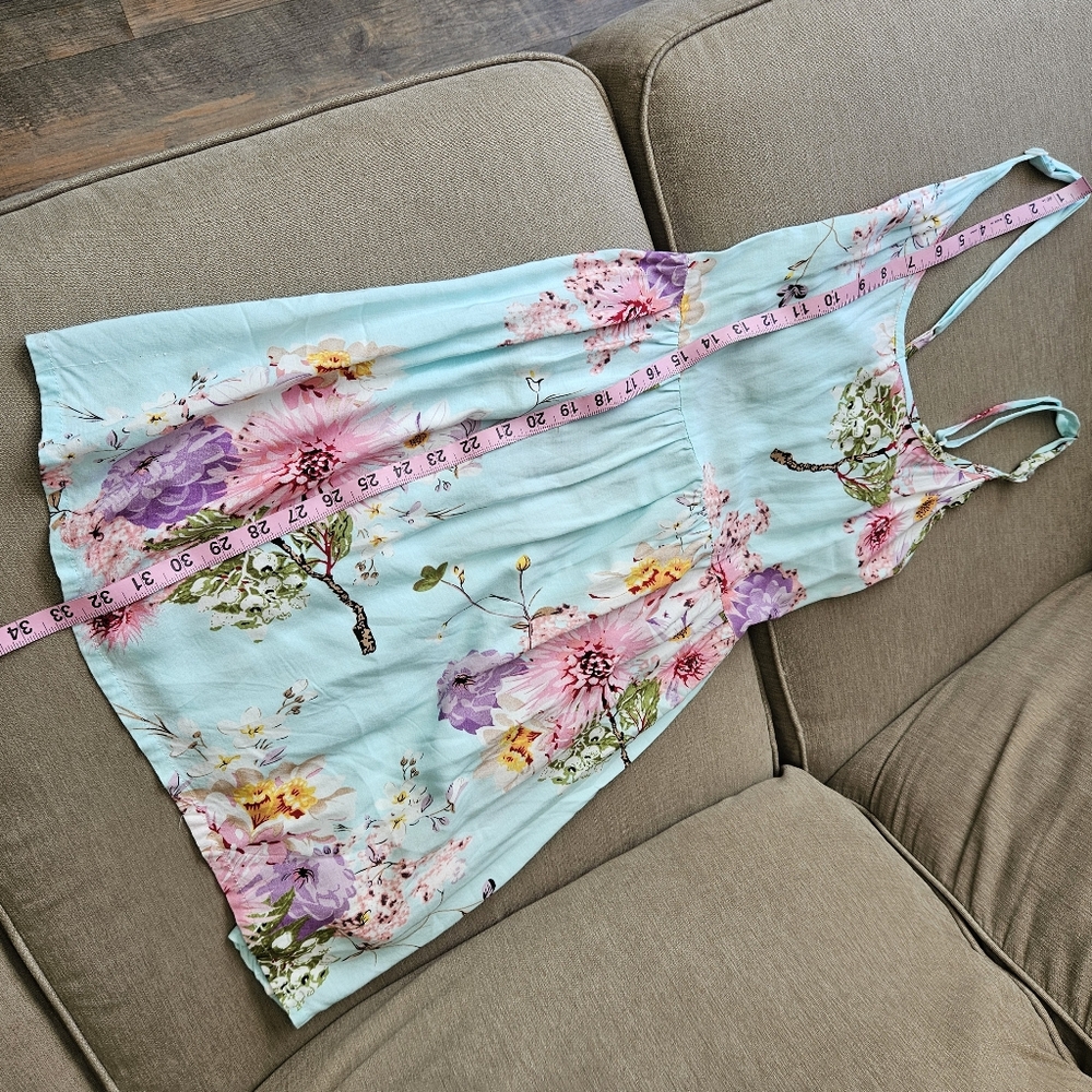 Light Blue Floral Sundress - Sleeveless Scoop Neck - Picture 11 of 12